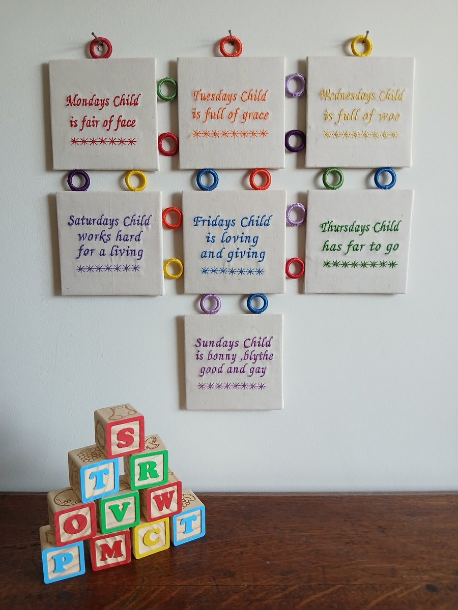 Gift Nursery Rhyme Wall Hanging for a Childs Bedroom, Birth Days of the Week