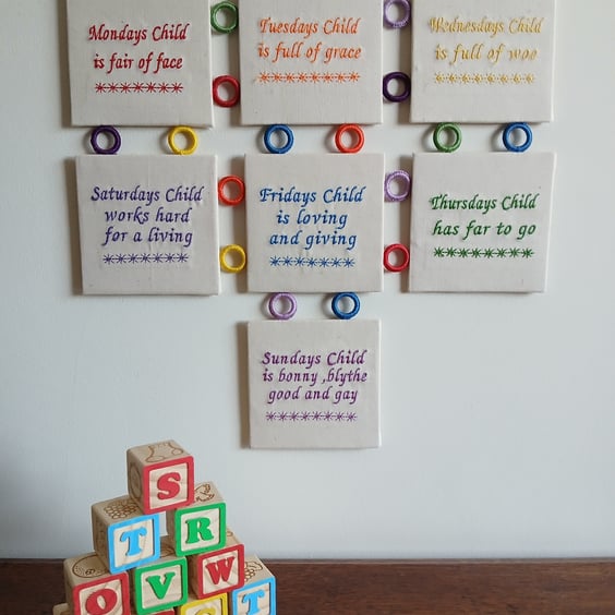 Gift Nursery Rhyme Wall Hanging for a Childs Bedroom, Birth Days of the Week