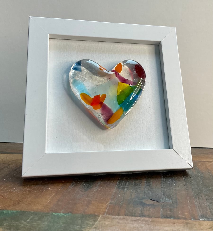 Fused glass heart in frame