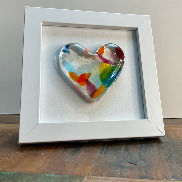 Fused glass heart in frame
