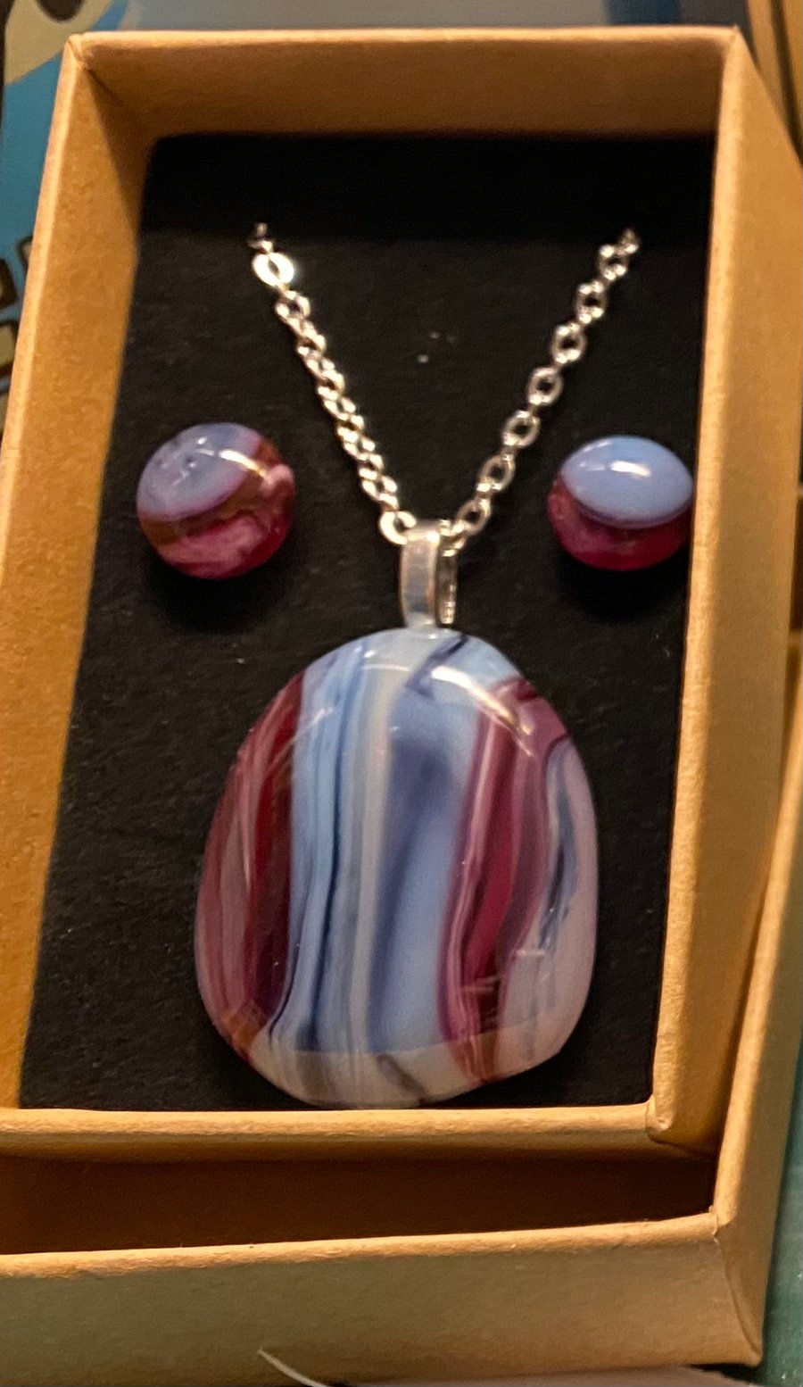 Raspberry Ripple pendant and stud set - Folksy