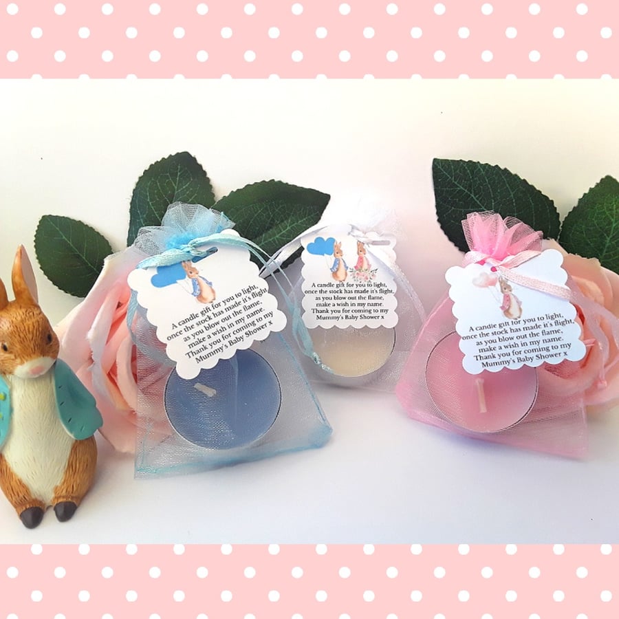 FULLY ASSEMBLED Baby Shower Candle Favour,Peter Rabbit Baby Shower Favour
