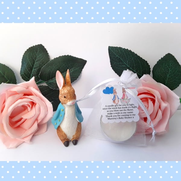 FULLY ASSEMBLED Baby Shower Candle Favour,Peter Rabbit Baby Shower