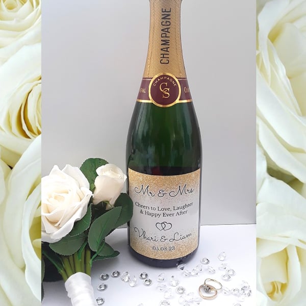 Personalised Champagne Bottle Label, Wedding Gift, Personalised Wine Bottle Labe