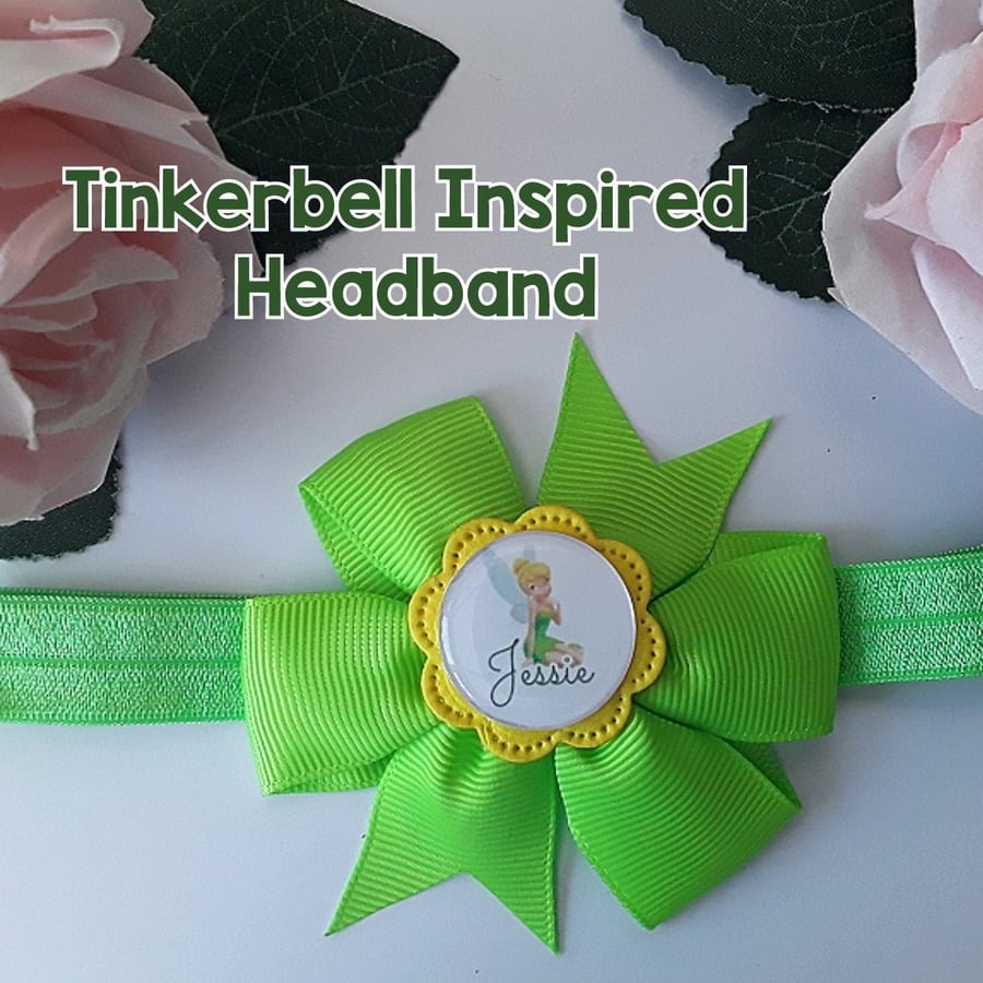 Personalised In the Tinkerbell Headband, Tinkerbell Hair Bow,  Tinkerbell Gift