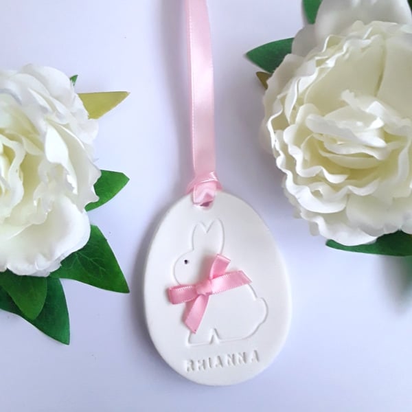 Soft Clay Easter gift,Personalised clay hanging bunny,Clay bunny gift,Easter tag
