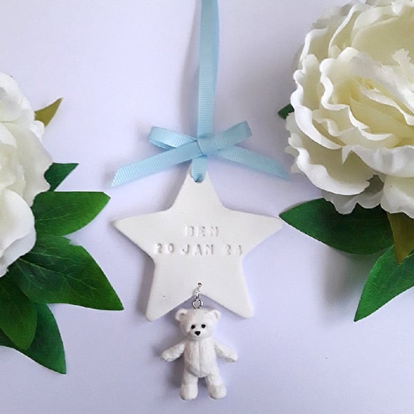 Clay Baby keepsake,new baby gift,clay hanging star,clay teddy gift,nursery decor