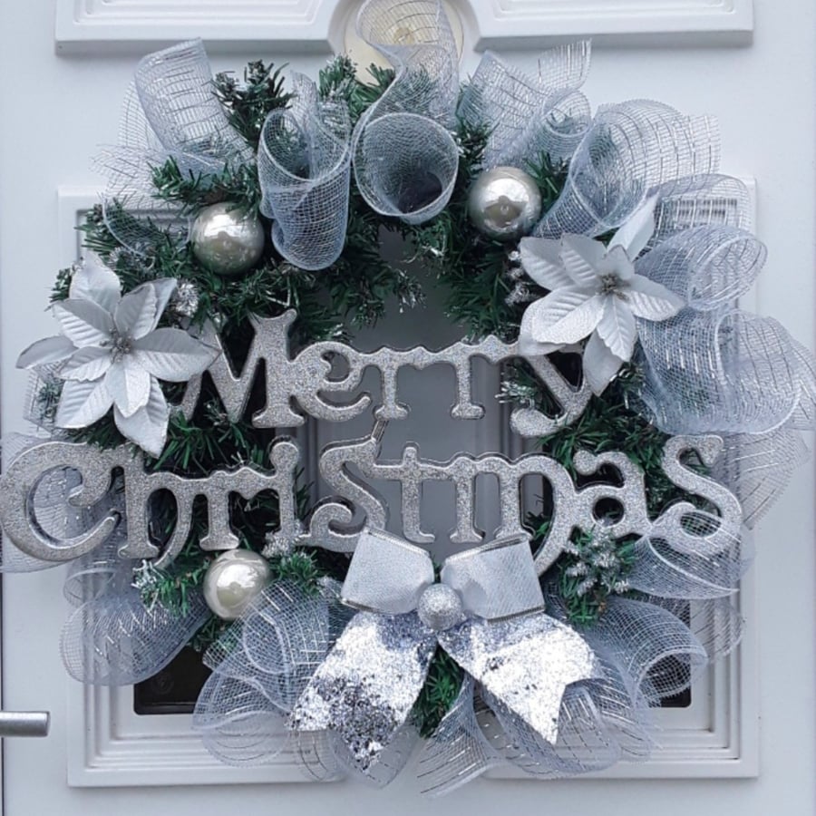 Silver Christmas Wreath, Wall Decor, Silver Door Wreath