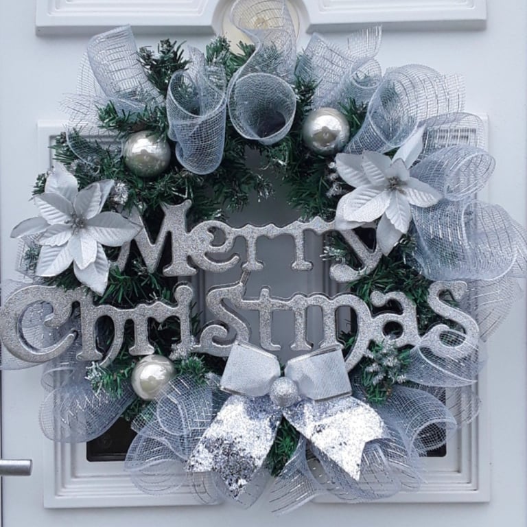 Silver Christmas Wreath, Wall Decor, Silver Door Wreath