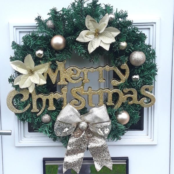 Gold Christmas Wreath, Wall Decor, Gold  Door Wreath, Christmas Decoration