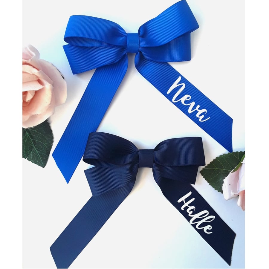 Personalised Hair Bow, School Hair Bow, 10 cm Bow Clip, Bow Bobble
