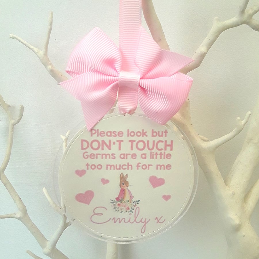 Personalised ANY NAME, Please don't touch baby pram charm, germs baby pram tag  