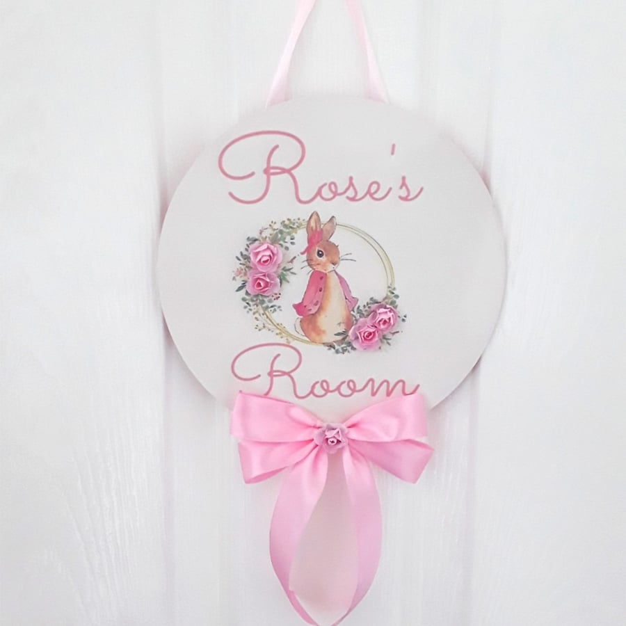Handmade Personalised Door Sign, Rabbit Nursery Door Sign, New Baby Room Decor