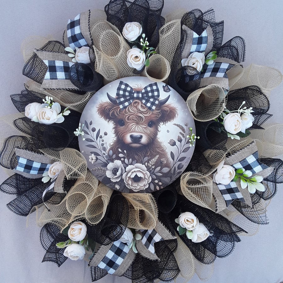 Highland Cow Door Wreath, Highland Cow Wall Decor, Highland Cow Decoration