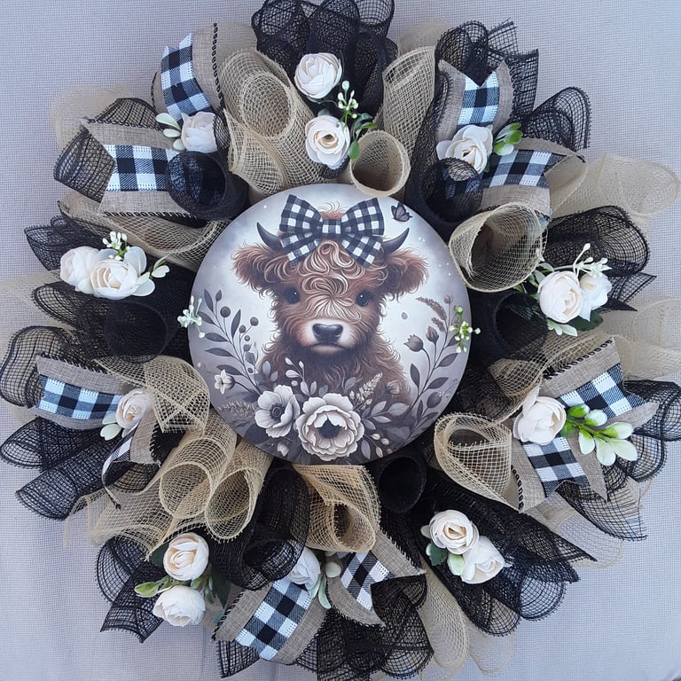 Highland Cow Door Wreath, Highland Cow Wall Decor, Highland Cow Decoration