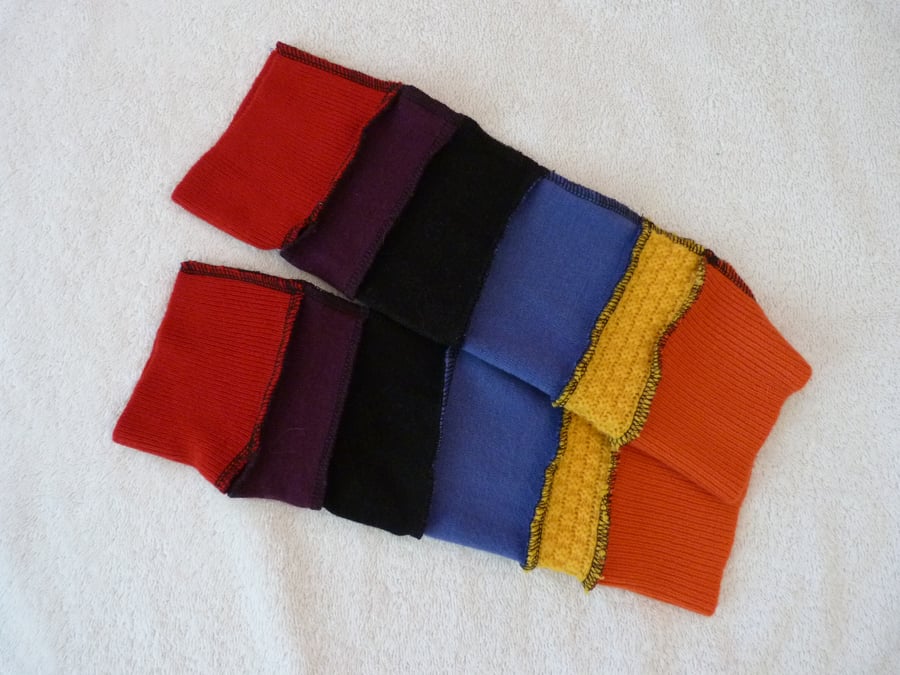 Fingerless Gloves Arm-warmers created from Up-cycled Sweaters.Red.Yellow.Orange