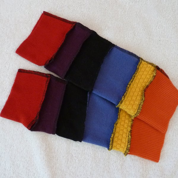 Fingerless Gloves Arm-warmers created from Up-cycled Sweaters.Red.Yellow.Orange
