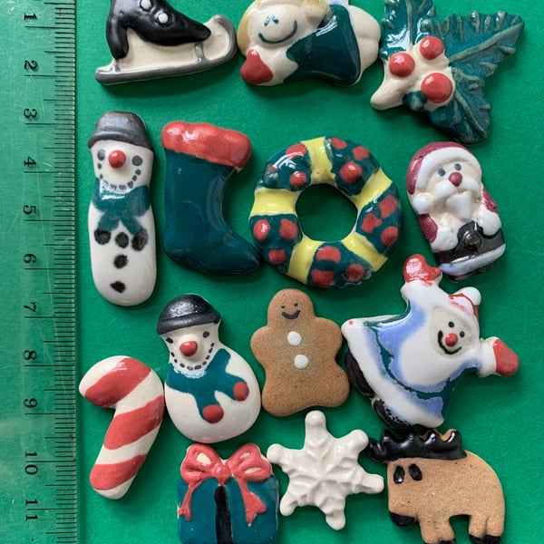 50 Mixed Christmas Design Craft Pieces, Handmade and painted porcelain, Mosaic