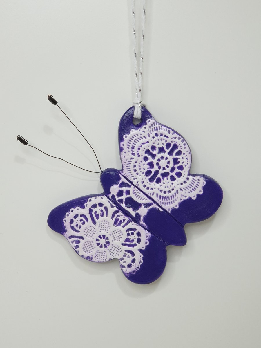 Clay butterfly hanging decoration, gift for her, gift for a butterfly lover