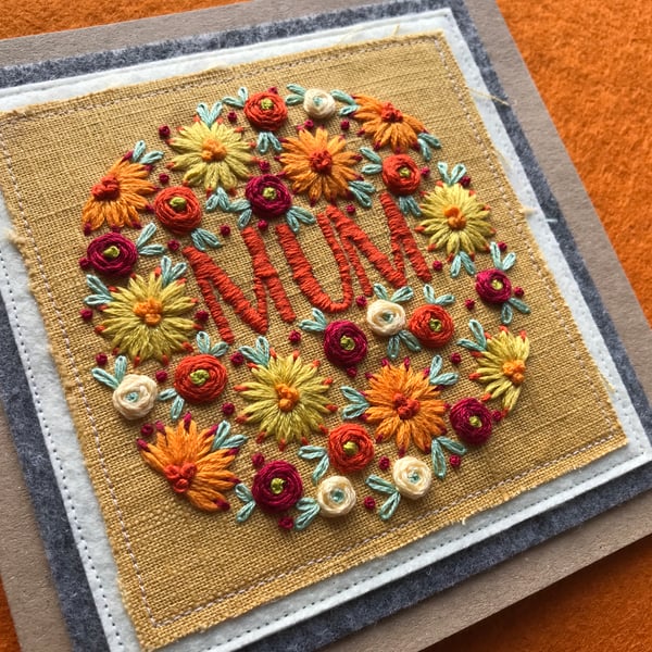 Embroidered mum card