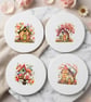 Charming Fairy Cottage Ceramic Coaster Set (4-Piece)