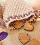 Crochet Drawstring Pouch - Favour Bag, Table Favour, Beige-Cream & Brown String - Image 4