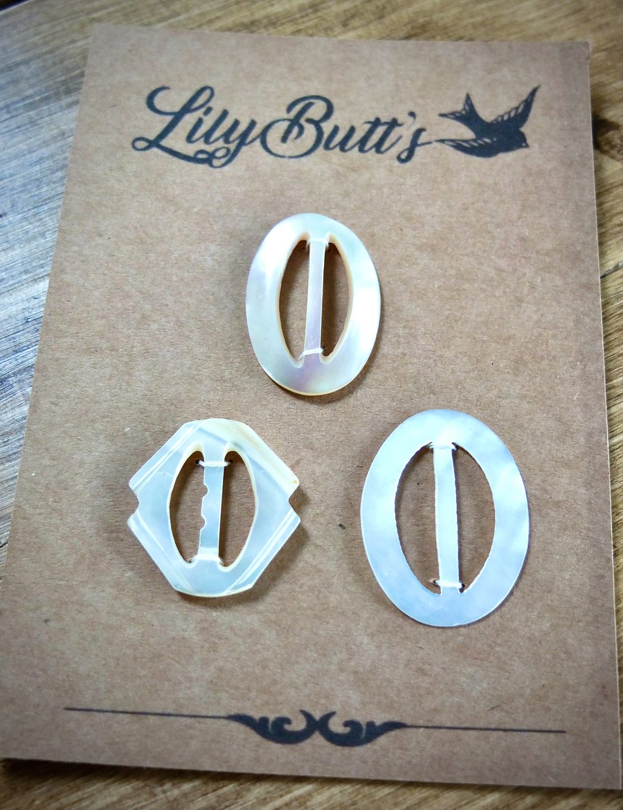 3 Vintage Mother of Pearl Buckles