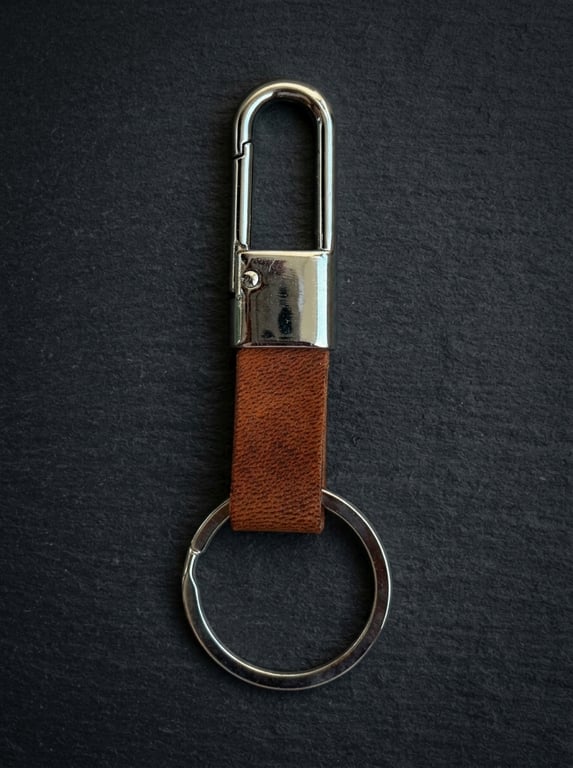 Cognac Tan Full Grain Leather Carabiner Keychain Quick Release Clip UK
