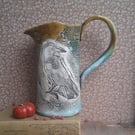 Cecelia crow jug stoneware in turquoise and ochre