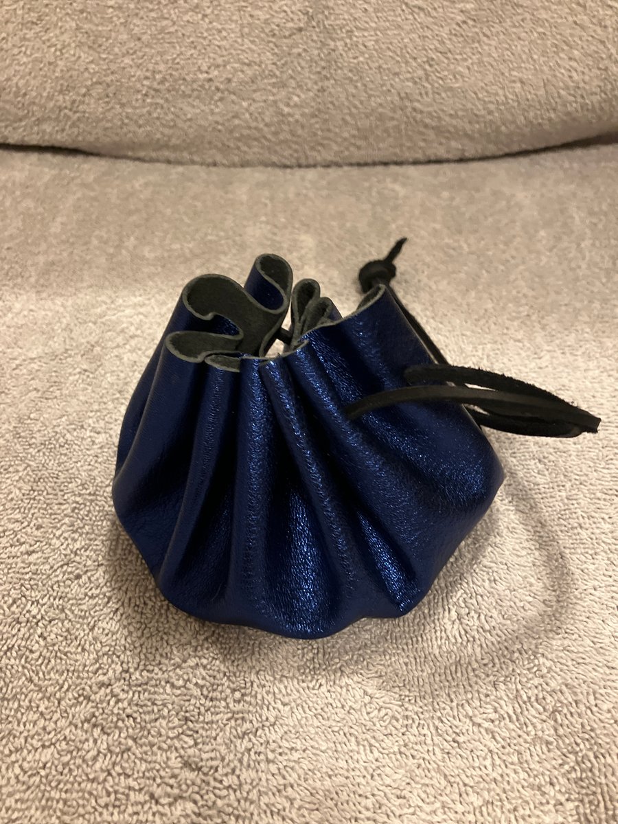 Sparkly metallic blue coloured leather drawstring dice bag - coin pouch