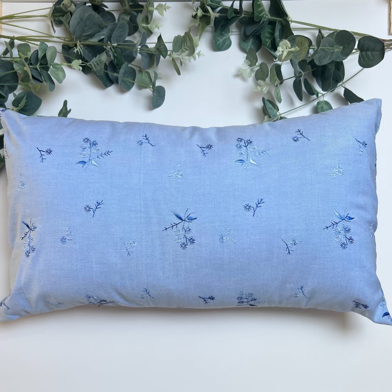Rectangle Cushion in a blue embroidery fabric - Home Decor