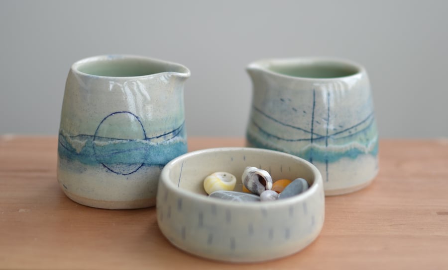 Seascape little pourer - Beautifully glazed in sea colours 