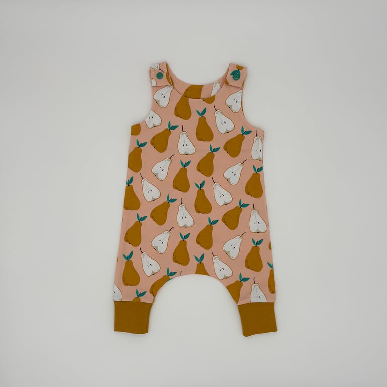 (0-3 months) Pear print handmade dungarees