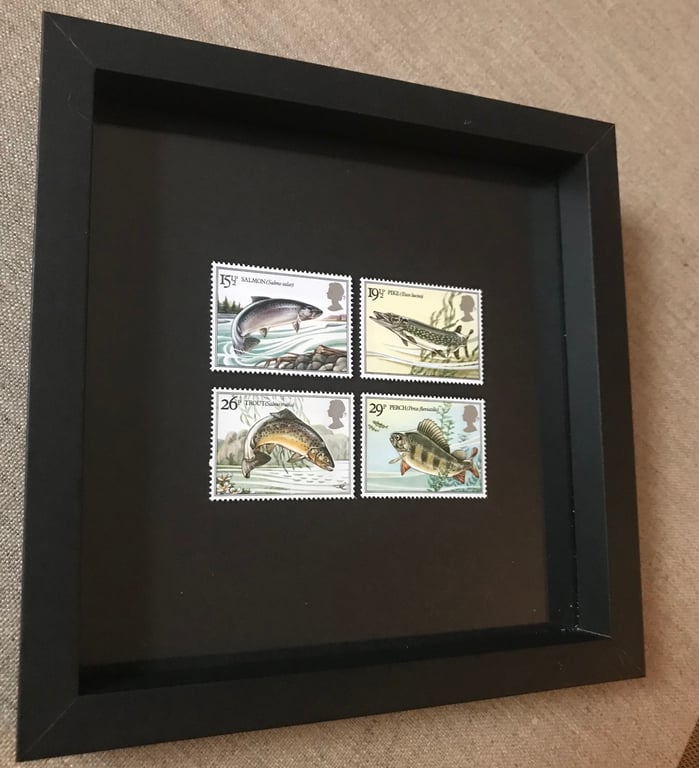 British River Fish 1983 - Framed set mint postage stamps Art