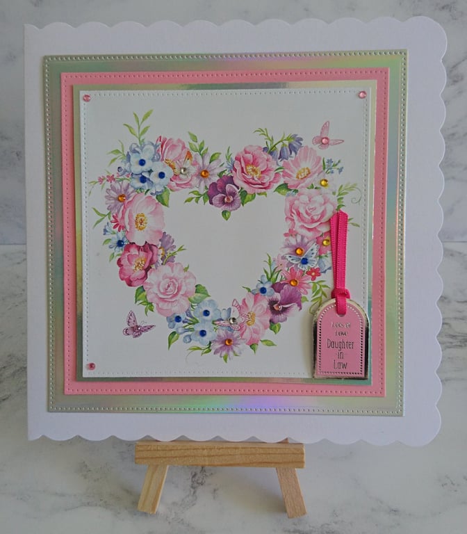 Birthday Card Daughter in Law Lots of Love Heart Wreath Flowers