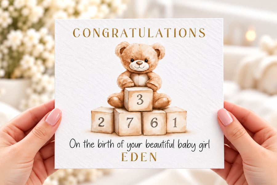 Personalised New Baby Girl Card - Congratulations Baby Card - Newborn Baby Card