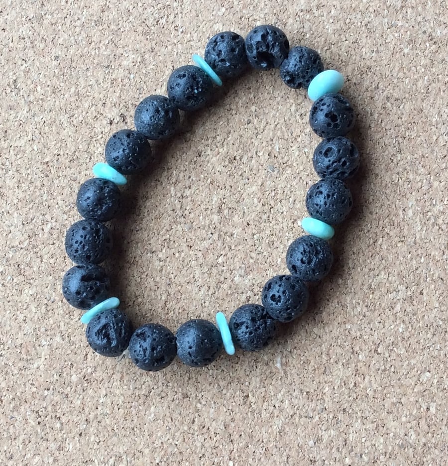 A Stretchy Bracelet made with Lava Rock & Amazonite 