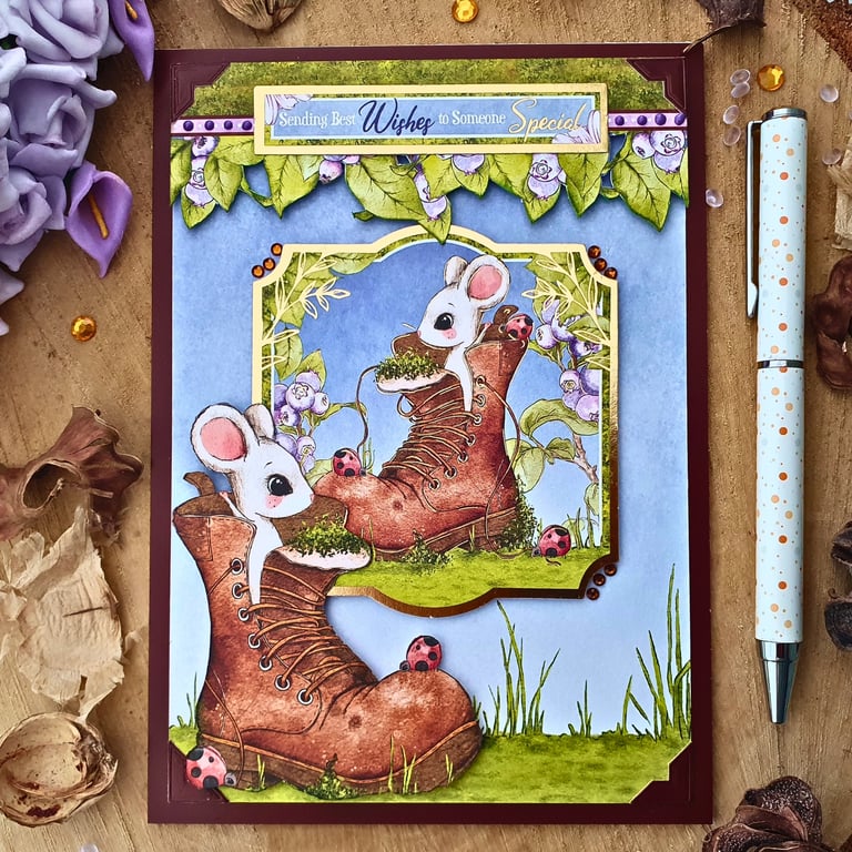 Animal Themed Card With Mice In A Boot "Sending Best Wishes To Someone Special"