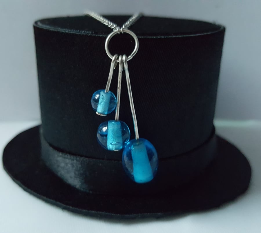 Handmade Glass Drops Trio Necklace - Sky 