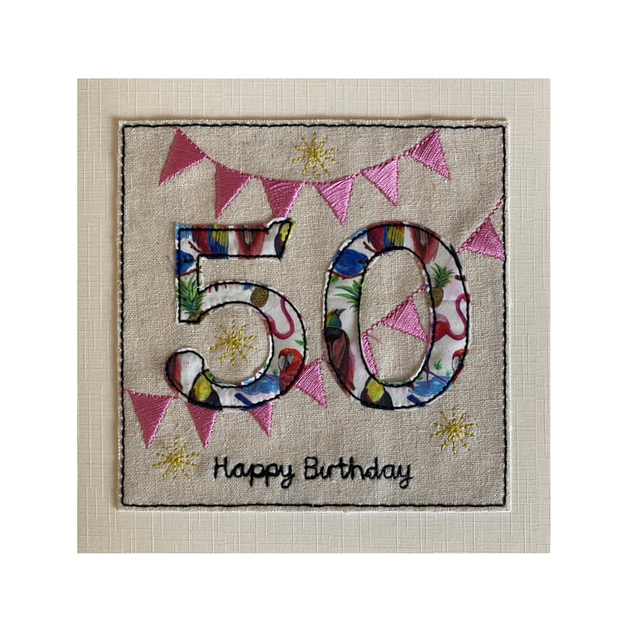 50th Birthday Card, Age 50 Liberty Card, Liberty Birthday Card, 50 Bunting Card
