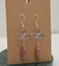 Peach Moonstone Wire Wrapped Teardrop Dangle Earrings, Sterling Silver Hooks