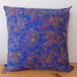 Blue Paisley Cushion Cover Floral Throw Pillow Cotton Fabric 16" 18" Zip