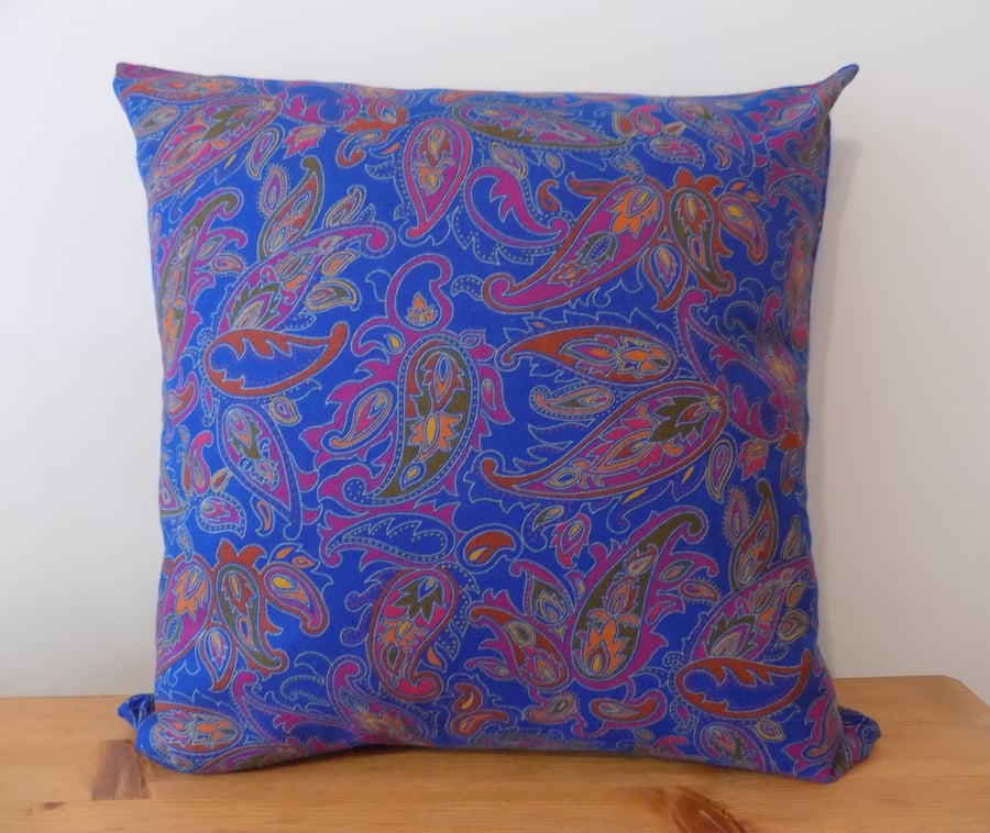 Blue Paisley Cushion Cover Floral Throw Pillow Cotton Fabric 16" 18" Zip