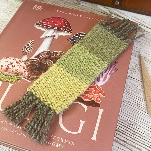 Hand Woven Bookmark in Handspun Yarn in Plant Dyed Yarns