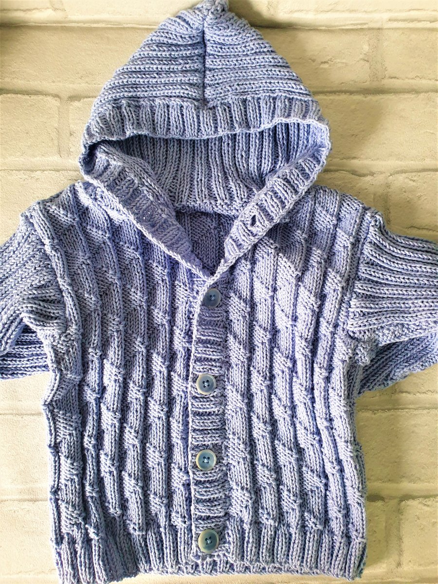 Baby's hooded jacket with textures pattern detail, baby sweater, baby cardigan