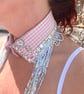 Sequinned Neckcessorie - Baby pink gingham & silver