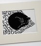 Black Cat Amore - Original Linocut Print - Image 2