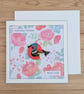 Birthday card, handmade, with removable clay chaffinch fridge magnet keepsake  - Image 9