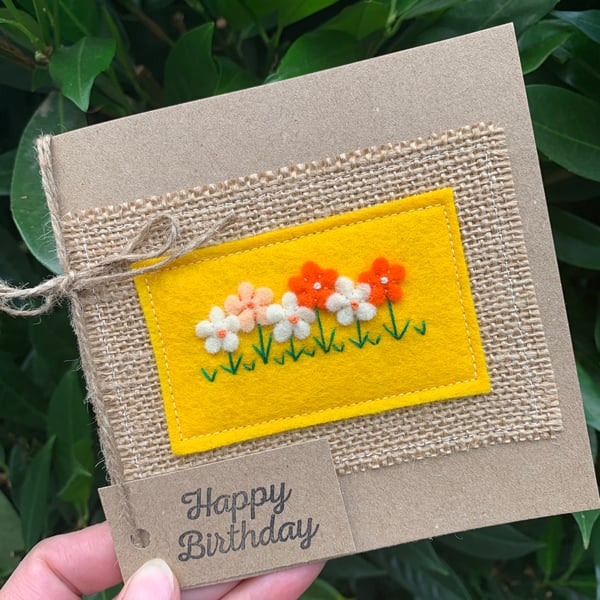 Handmade Birthday card. Orange, peach and cream flowers. Keepsake card.