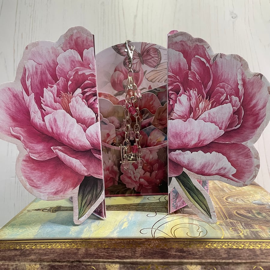 Gift Set - Peony pocket card and handbag dangle by Carolee Crafts PB4 - 0007